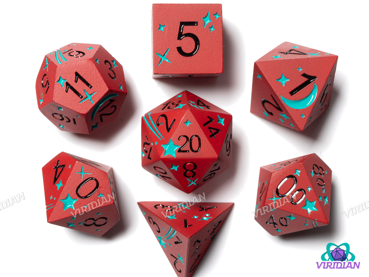 Starcrossed (Red & Teal) | Metal Dice (7) – Viridian Dice