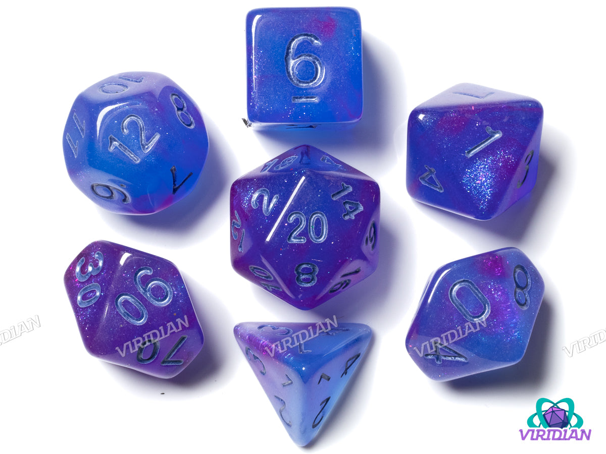 Astral Portal | Blue/Purple and Silver Ink, Nebula | Acrylic Polyhedral Dice (7)