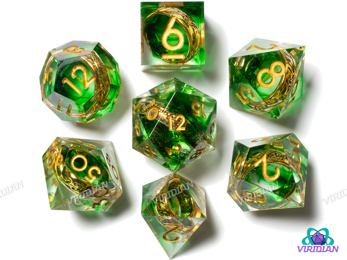 Murkwood (w The One Ring) | LOTR, Sauron Ring Inside |Resin Polyhedral Dice (7)