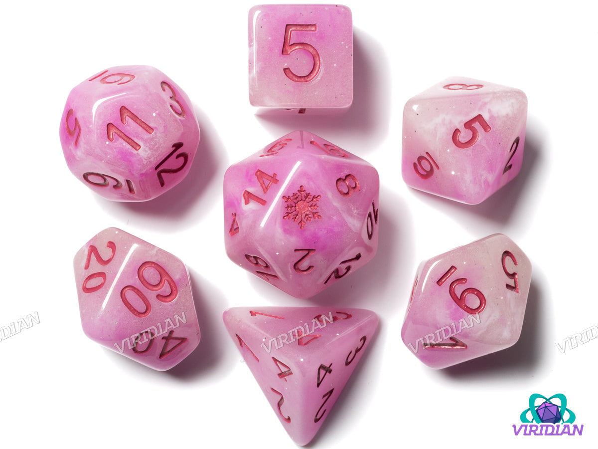 Pink Snowflakes! | Resin Polyhedral Dice (7)