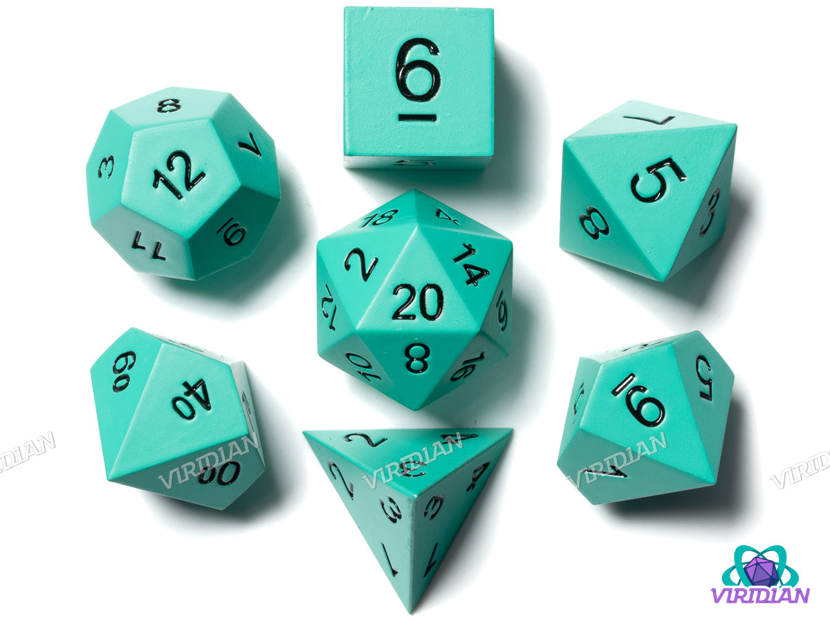Flat Teal-Green Matte Metal | Metal Polyhedral Dice (7)
