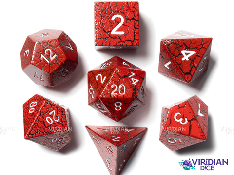 Red Cracked | Lightning Pattern, Black, White Ink | Metal Polyhedral Dice (7)