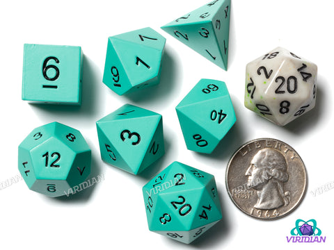 Flat Teal-Green Matte Metal | Metal Polyhedral Dice (7)