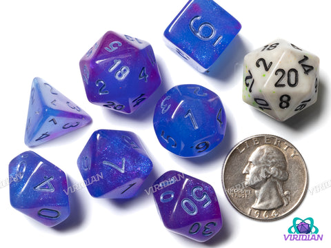Astral Portal | Blue/Purple and Silver Ink, Nebula | Acrylic Polyhedral Dice (7)
