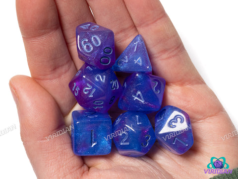 Astral Portal | Blue/Purple and Silver Ink, Nebula | Acrylic Polyhedral Dice (7)