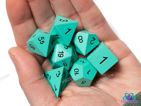 Flat Teal-Green Matte Metal | Metal Polyhedral Dice (7)