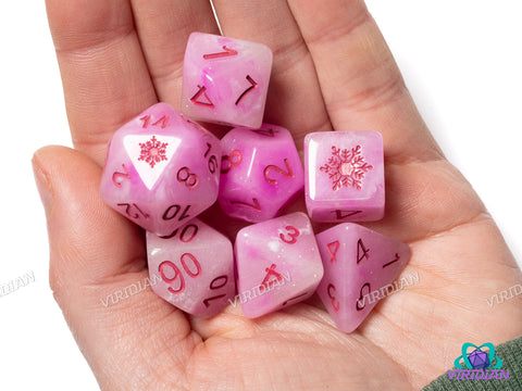 Pink Snowflakes! | Resin Polyhedral Dice (7)