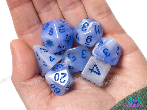 Blue Snowflakes! | Resin Polyhedral Dice (7)
