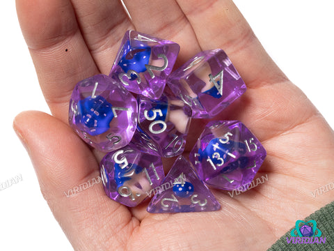 Dark Blue Mushroom | Blue, Translucent, Purple & Cream Tan | Resin Polyhedral Dice (7)