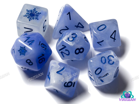 Blue Snowflakes! | Resin Polyhedral Dice (7)