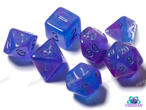 Astral Portal | Blue/Purple and Silver Ink, Nebula | Acrylic Polyhedral Dice (7)