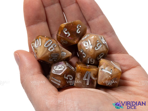 Blossom & Bloom: Rosa Cappuccino | Viridian Dice X Blackstone Bureau | Resin Dice Set (7)