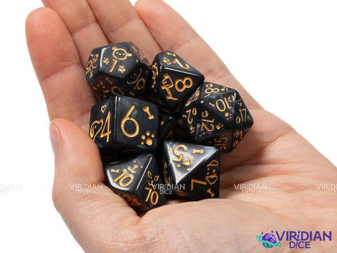 Cute Dogs: Black & Gold | Acrylic Polyhedral Dice (7)