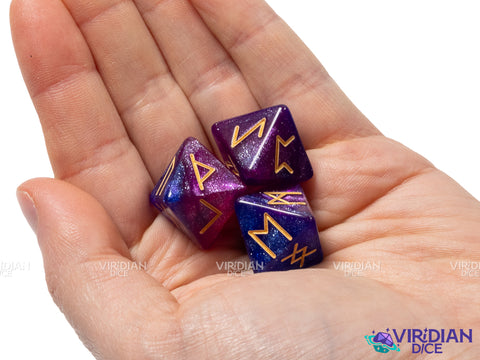 Elder Futhark Runes: Blue & Purple (3D8) | Resin Polyhedral D8 Dice (3)