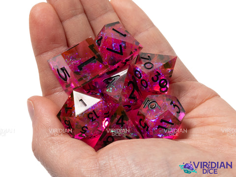 MAGENTA!!! | Sharp-Edged Resin Polyhedral Dice (7)