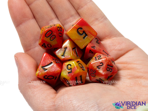 Inferno V2 |  Fireball Red & Orange Acrylic Dice Set (7)