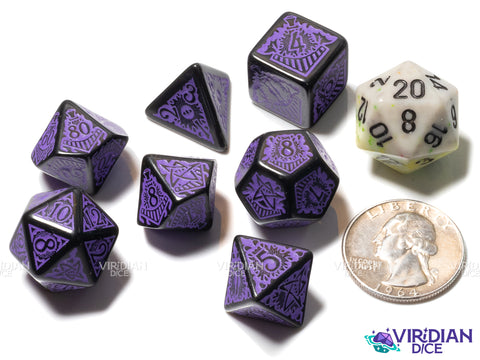 COC: Horror on the Orient Express (Purple/Black) | Call of Cthulhu | Acrylic Polyhedral Dice Set (7)