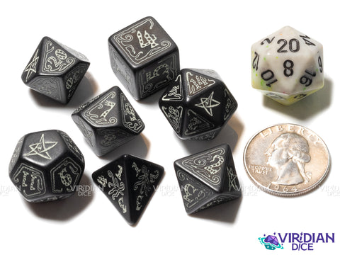 Call of Cthulhu: Black & Glow-In-The-Dark Dice Set (7) | Acrylic Polyhedral Dice (7)