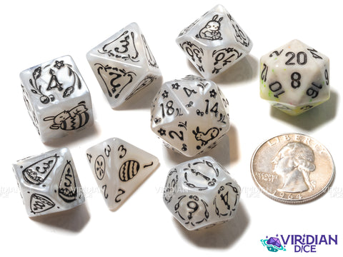 Easter Rabbit (White Pearl) | Acrylic Polyhedral Dice (7)