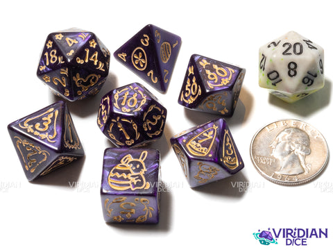 Easter Rabbit (Purple & Gold) | Acrylic Polyhedral Dice (7)