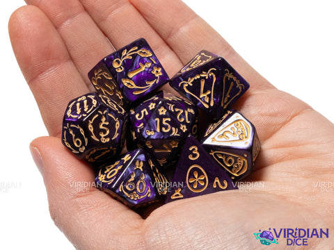 Easter Rabbit (Purple & Gold) | Acrylic Polyhedral Dice (7)