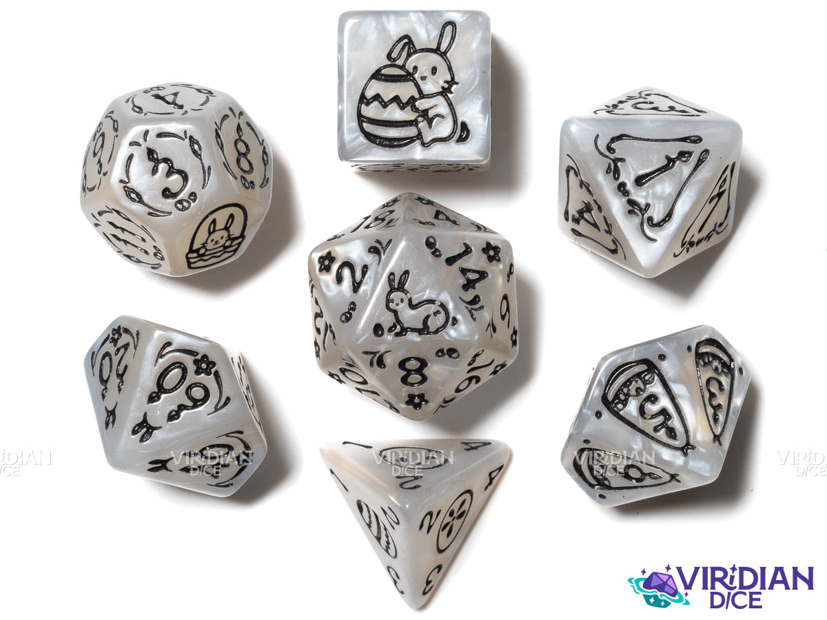 Easter Rabbit (White Pearl) | Acrylic Polyhedral Dice (7)
