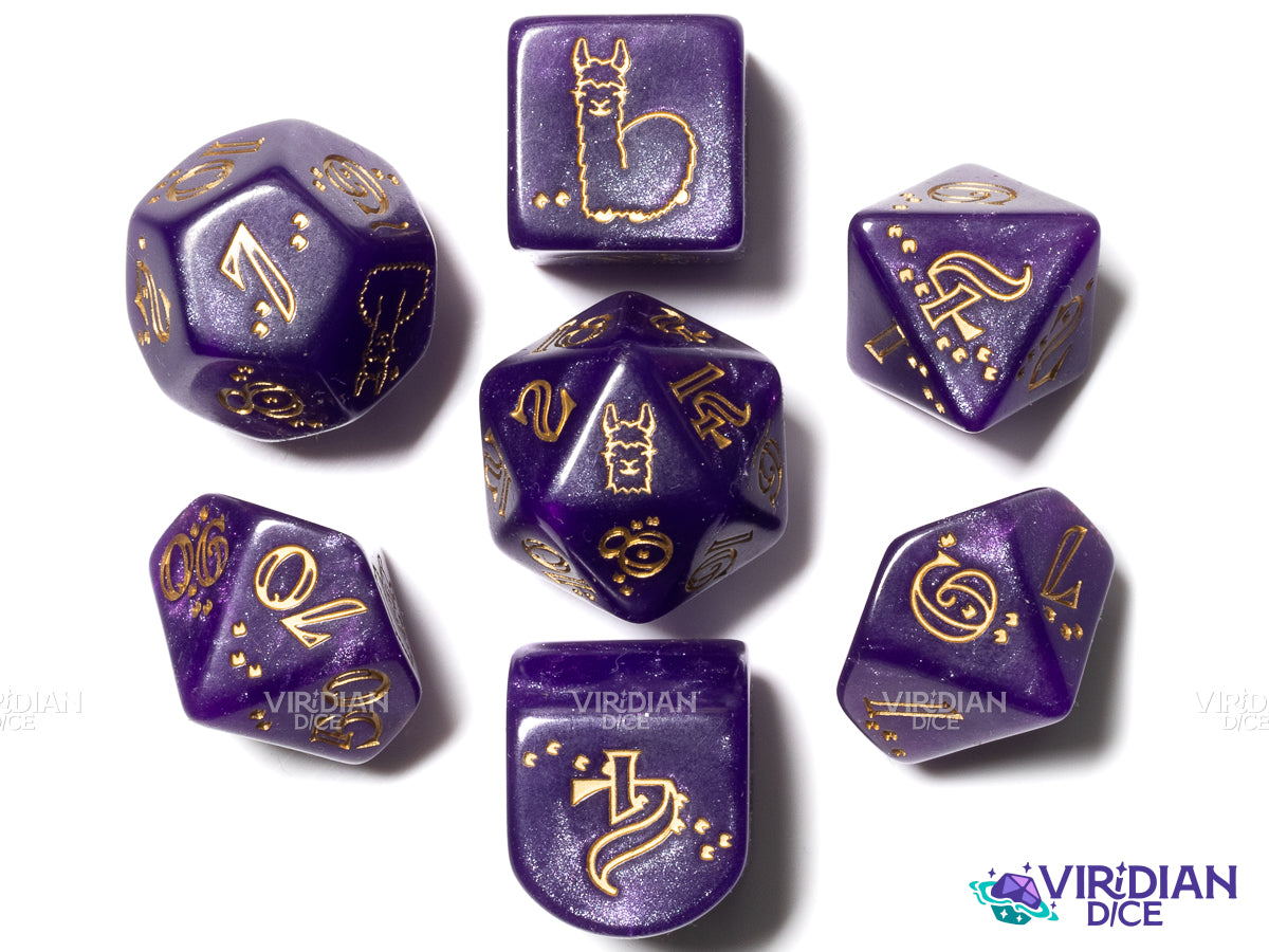 Shimmering Llama:  Zippy | Acrylic Polyhedral Dice (7)
