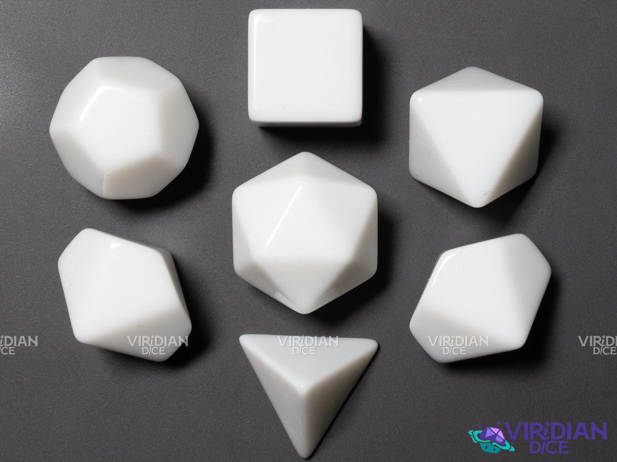 White Blank Dice | Uninked, Unengraved, Polished | Acrylic Dice Set (7)