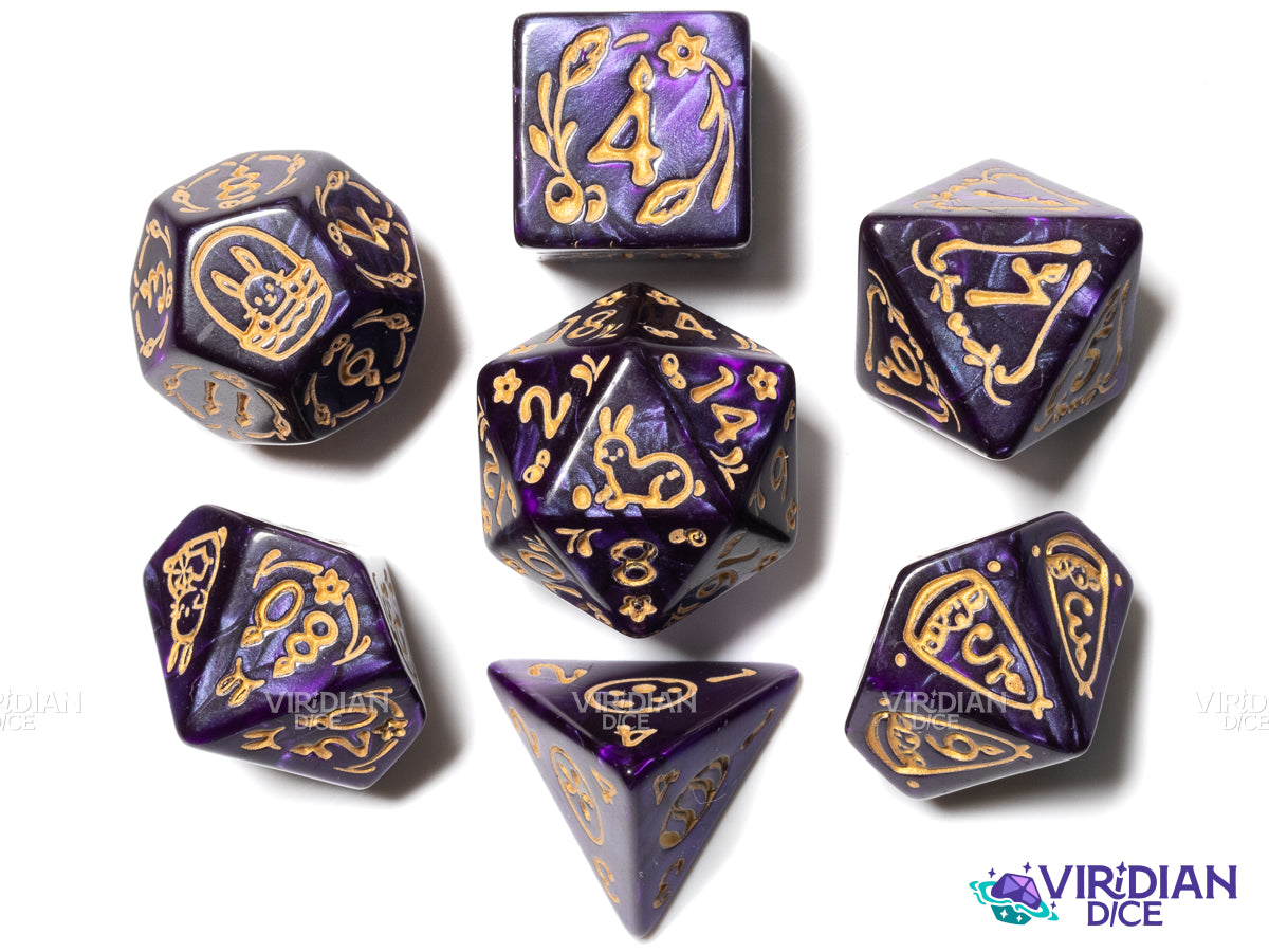 Easter Rabbit (Purple & Gold) | Acrylic Polyhedral Dice (7)