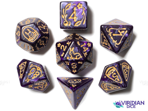 Easter Rabbit (Purple & Gold) | Acrylic Polyhedral Dice (7)