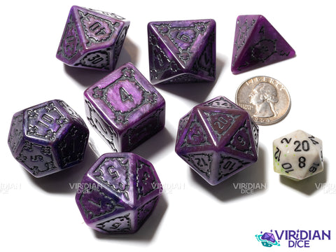 Purple Cathedral | Giant Shimmery Purple with Dark Grey Ink | Resin Dice Set