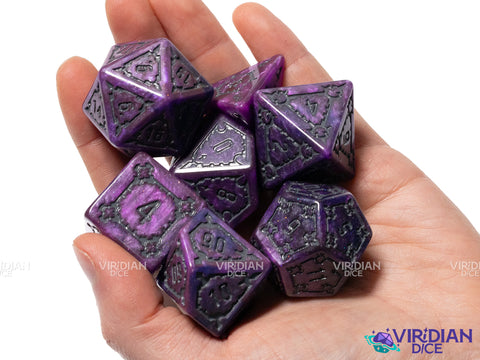 Purple Cathedral | Giant Shimmery Purple with Dark Grey Ink | Resin Dice Set