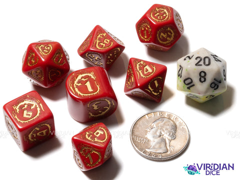 Dragons Modern Dice Set (Red & Gold) | Acrylic Polyhedral Dice (7)