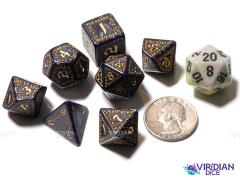 Runic Mixed-Blue & Gold | Acrylic Polyhedral Dice Set (7)