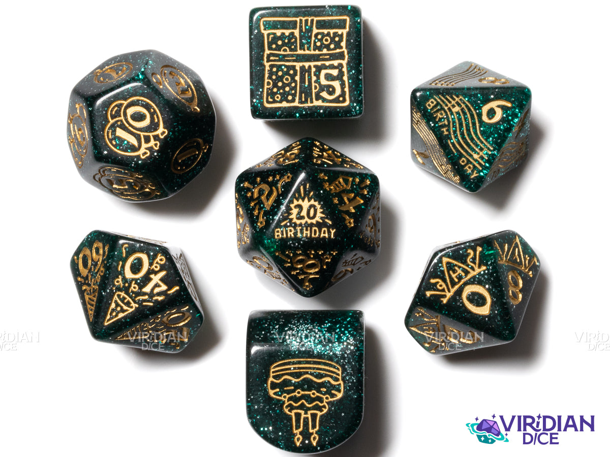 Happy Birthday Dice Set: Balloons | Acrylic Polyhedral Dice (7)
