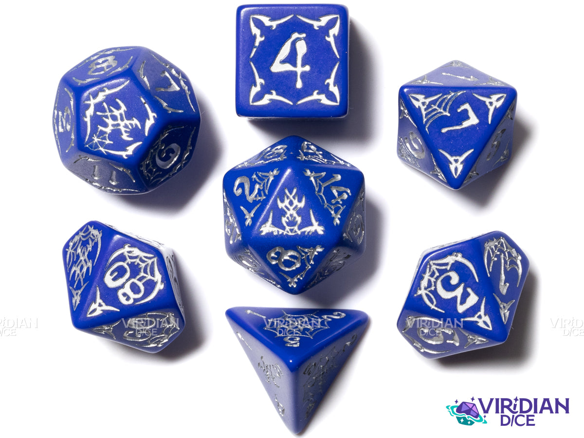 Pathfinder: Second Darkness (discontinued) | Blue & Silver | Q Workshop | Acrylic Dice Set (7)