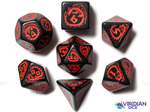 Dragons: Onyx | Black & Red | Q Workshop | Acrylic Dice Set (7)
