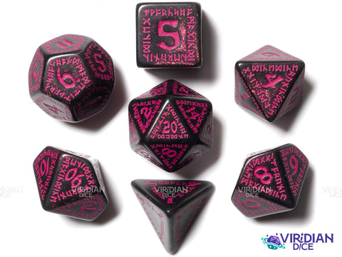 Runic Shimmering Black & Magenta | Acrylic Polyhedral Dice Set (7)