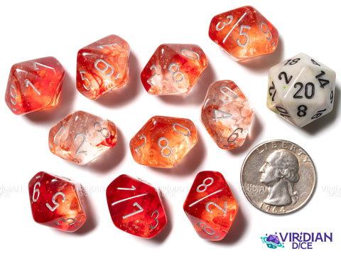 Nebula Red/Silver (Set of Ten D10) | Acrylic D10 Set