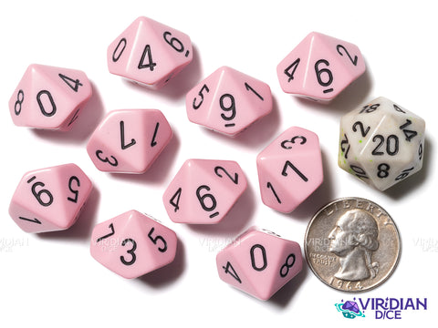 Opaque Pastel Pink/Black (Set of Ten D10) | Acrylic D10 Set