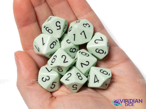 Opaque Pastel Green/black (Set of Ten D10) | Acrylic D10 Set