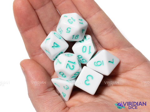 White & Teal V3 | Acrylic Dice Set (7) | Dungeons and Dragons TTRPG