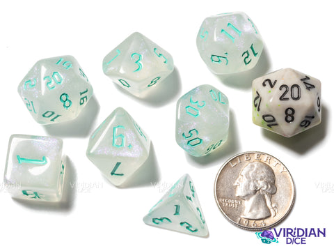 Glitter Gothic (Teal Ink) | Acrylic Polyhedral Dice (7)