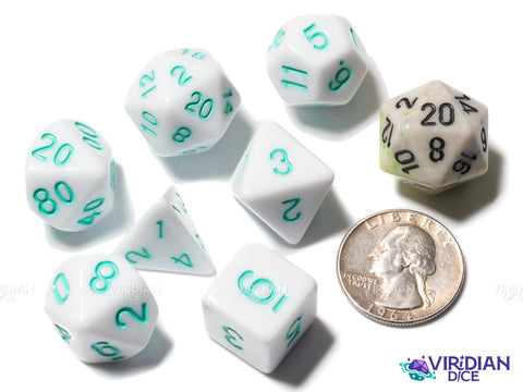 White & Teal V3 | Acrylic Dice Set (7) | Dungeons and Dragons TTRPG