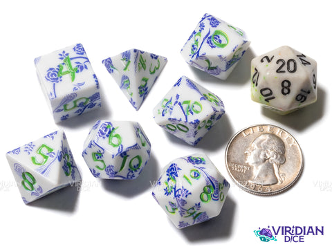 Full Art Dice Set: Porcelain | Delft & Dinnerware | Acrylic Polyhedral Dice (7)
