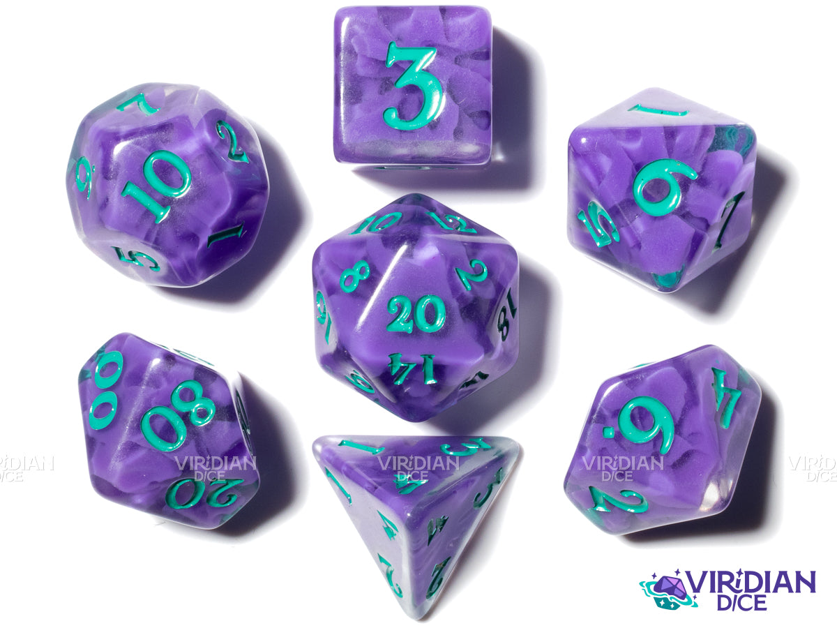 Ghostplasm | Botanicals: Grape & Viridian | Resin Polyhedral Dice Set (7)