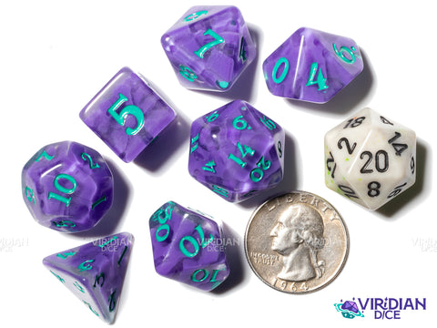 Ghostplasm | Botanicals: Grape & Viridian | Resin Polyhedral Dice Set (7)