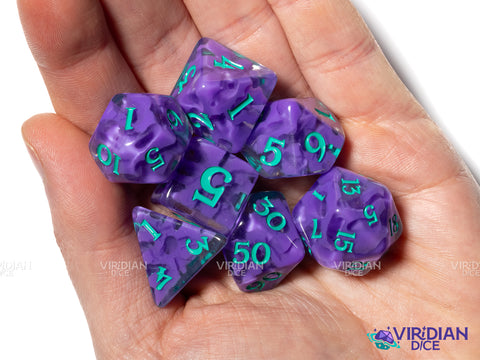 Ghostplasm | Botanicals: Grape & Viridian | Resin Polyhedral Dice Set (7)