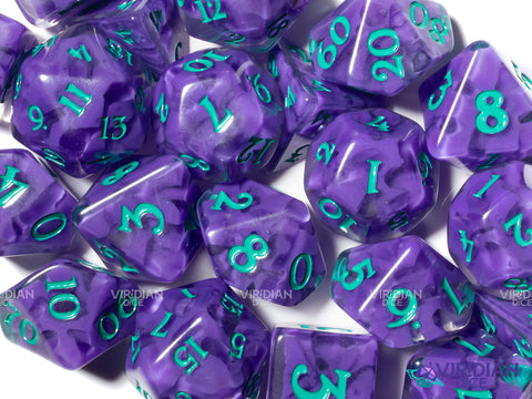 Ghostplasm | Botanicals: Grape & Viridian | Resin Polyhedral Dice Set (7)