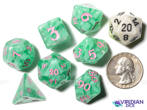 Rose Riot | Botanicals: Green & Pink | Resin Polyhedral Dice Set (7)